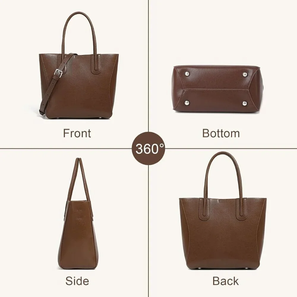 Genuine Leather Tote Bag Women's Shoulder Crossbody Purse Organizer